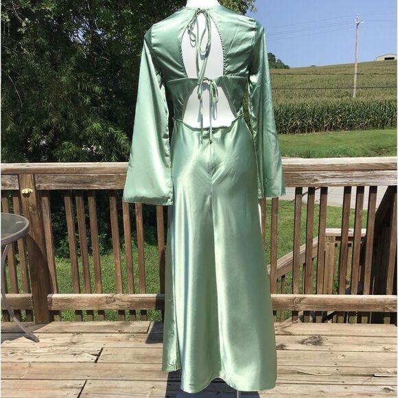 Topshop Green Midi Dress Occasion Satin Cut Out Midi Dress New Size 8 - Picture 4 of 8
